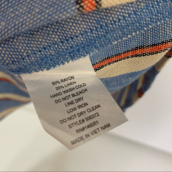 NWOT NORDSTROM Monteau Vintage Linen Blue & Orange Stripe Tie Dress size Small - Picture 7 of 7